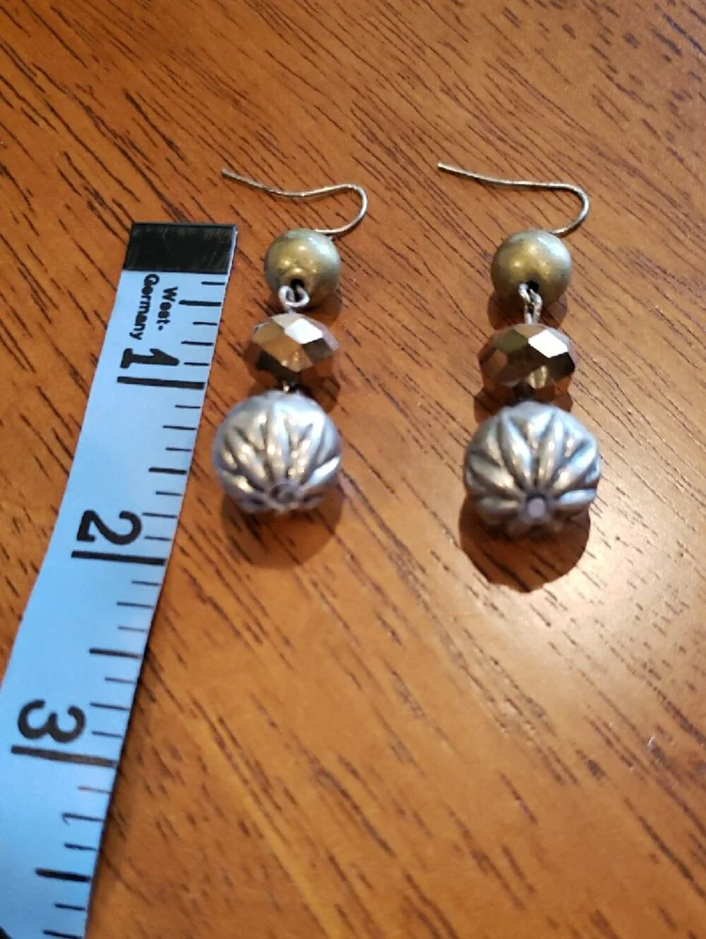 Metallic Silver & Bronze Drop Earrings Pierced